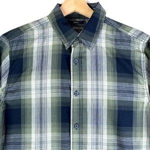 American Rag Mens Shirt Small Button Up Long Sleeves Blue Green Plaid EUC